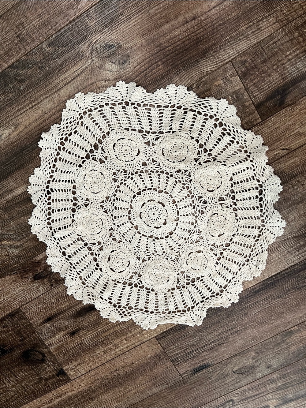 Handmade Crochet Round Doily in Off-White